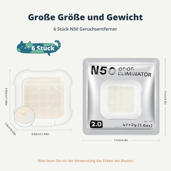 6x N50 2.0 Geruchsvernichter für PETKIT Pura Max/Pura Max 2 / Purobot Max Pro Selbstreinigende Katze