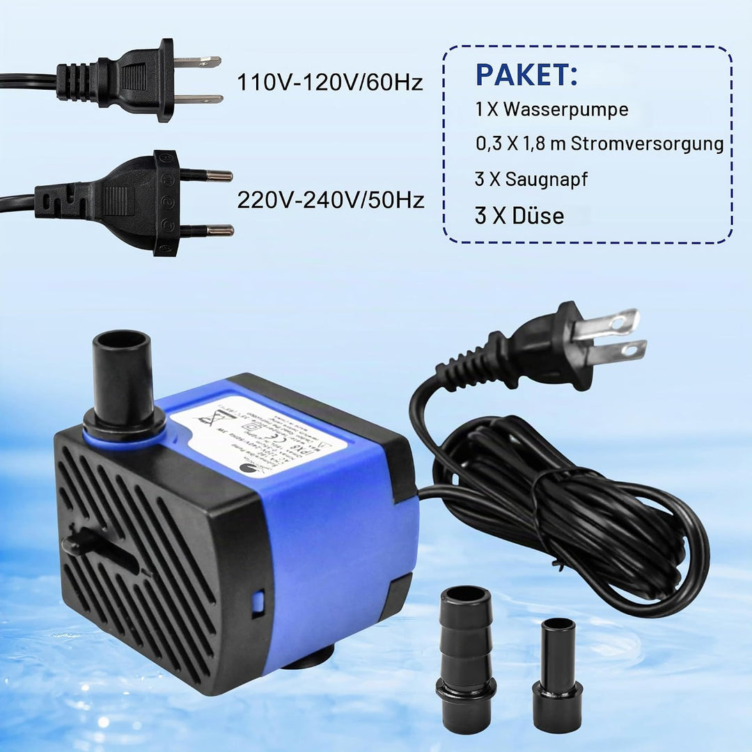 CHANCS AC 220V kleine Tauchwasserpumpe 92GPH 5W hoher Aufzug 2.79ft Mini-Brunnenpumpe für Haustierbr