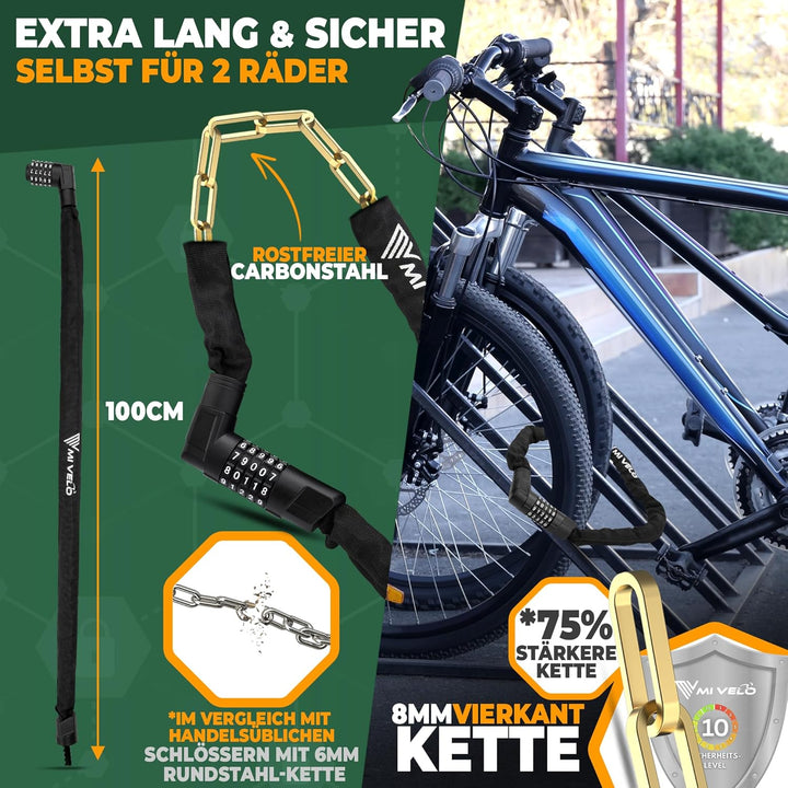 MIVELO Fahrradschloss Kettenschloss hohe Sicherheit 100cm lang I Fahrrad Schloss hohe Sicherheit Zah