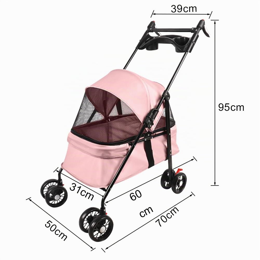 Homewell Klappbarer Haustierwagen mit Getränkehalter, Hundewagen &amp; Katzenwagen, Leicht &amp; Bequem mit