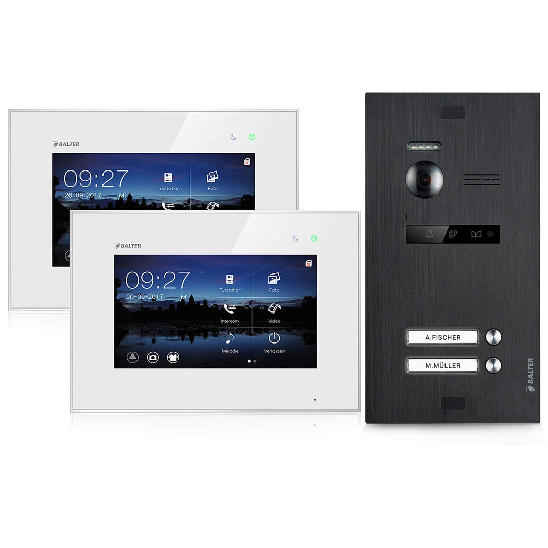 Balter EVO Video-Türsprechanlage ✓ Touchscreen 7 Zoll Monitor ✓ Türstation Schwarz ✓ Klingel ✓ 2-Dra
