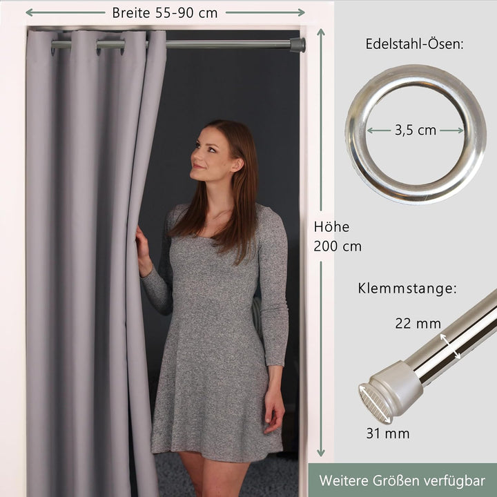 tinycurtains, Türvorhang mit Teleskopstange, einfache Montage in nur 1 Minute ohne Bohren (Türvorhan