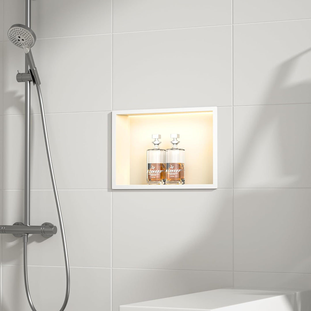 Edelstahl-Duschnische 45 cm X 30 cm Weiss mit Geführtem Licht Wasserdicht Keine Fliesen Benötigte Wa