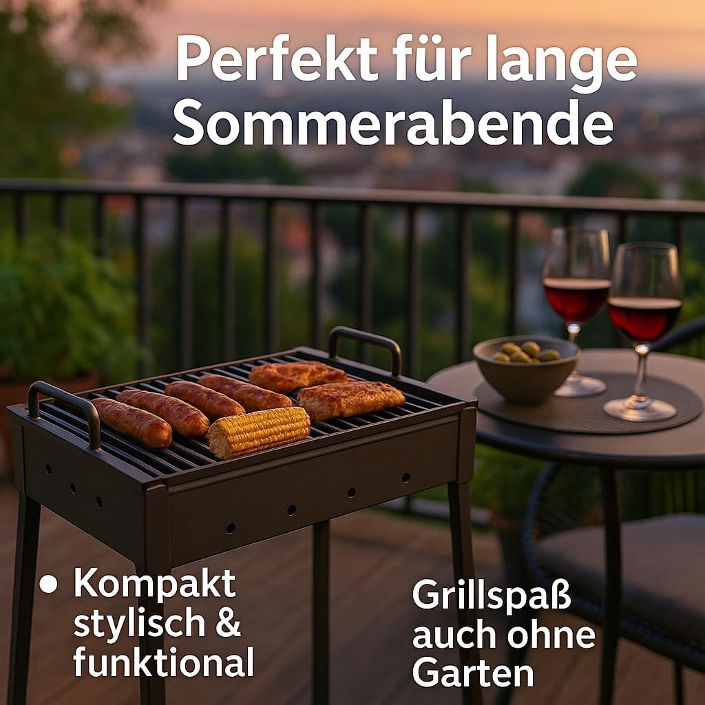 Hochwertiger Camping Grill 50x30cm I Praktischer Holzkohlegrill für Camping & Festivals I Platzspare