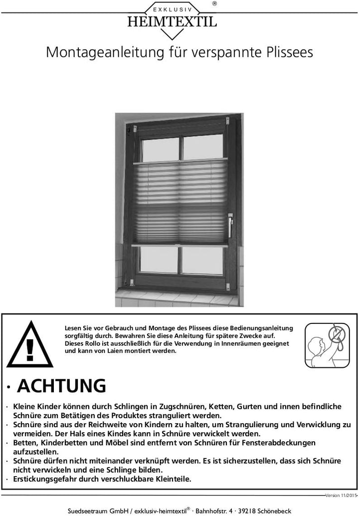 EXKLUSIV HEIMTEXTIL Plissee Verspannt mit Klemmträgern ohne Bohren Faltrollo Fensterrollo Marke 90 x