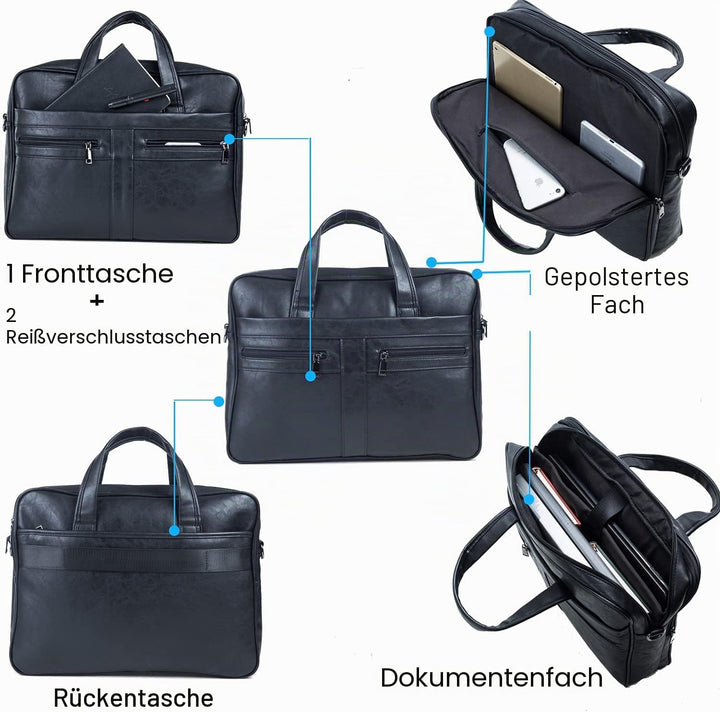 Leder Umhängetasche Herren, 15,6 Zoll Laptop Aktentasche Business Satchel Computer Handtasche Schult