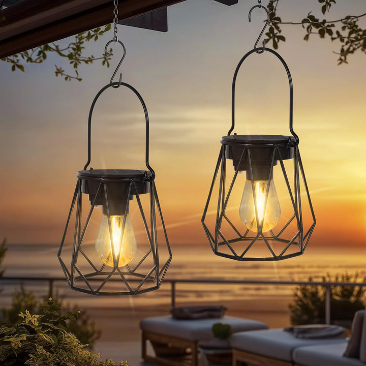 Ketom 2 Stück Solarlampen für Aussen Hängend, IP65 Wasserdicht Metall Solarlaterne für Aussen, LED S