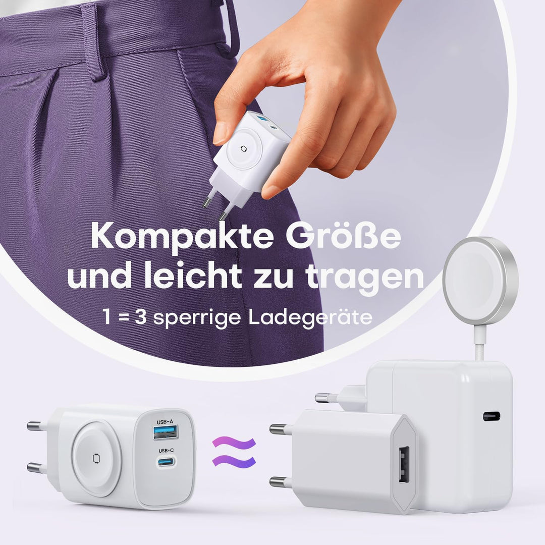 Apple Watch Ladegerät, 3-in-1 20W USB C Ladegerät mit Kabel 1M, PD 3.0 Schnellladegerät für Apple Wa