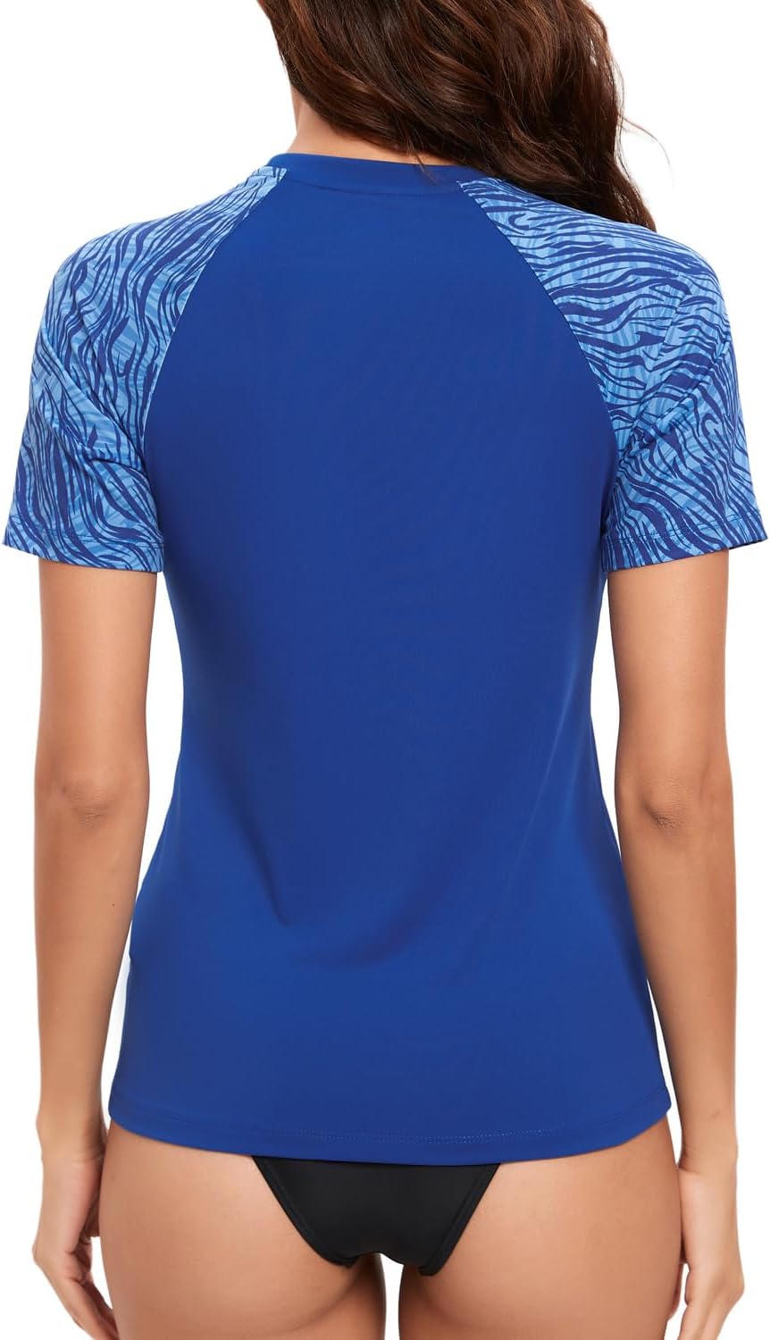HUGE SPORTS Damen Rashguard Kurzarm Sonnenschutz Schwimmshirt Schnell Trocknend Surf Sport T-Shirt,