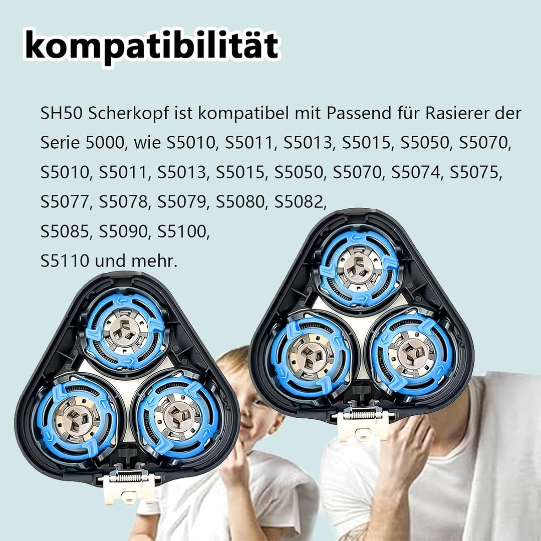 SH50/52 Ersatzköpfe Kompatibel mit Philips Series 5000/6000 Scherkopf (S5xxx Rundgehäuse) für Philip