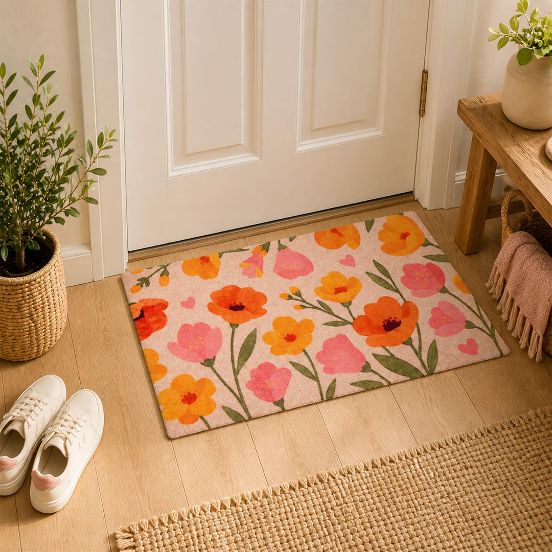 Astra rutschfeste Sauberlaufmatte innen - Welcome Home Blumen 66 x 110 cm - Wohnraum Fussmatte Desig