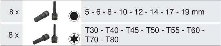 KS Tools 713.1016 Modul de 16 DOUILLES Schlagschrauber 1/2 "