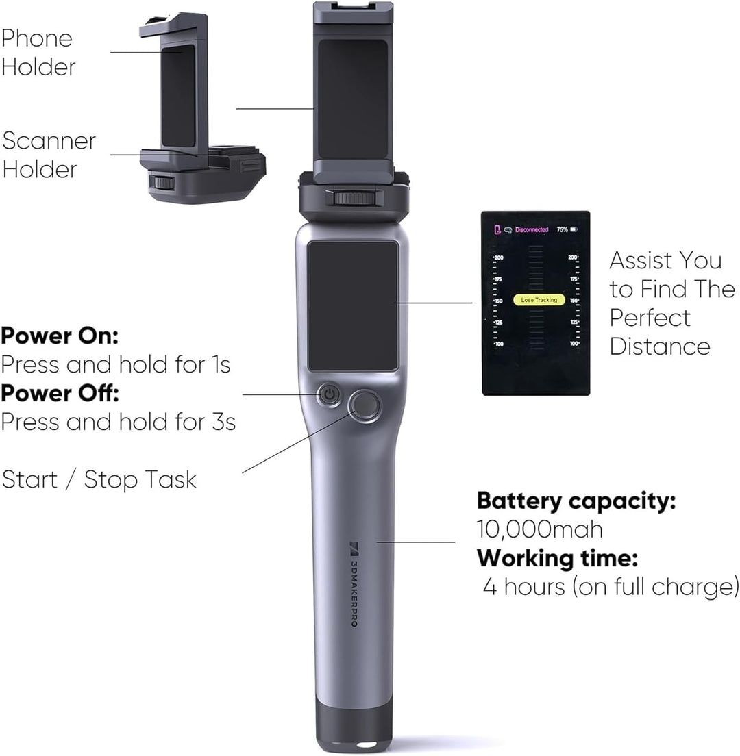 3DMakerpro Smart Grip Handgriff für 3D-Scanner – Tragbare Smartphone-Halterung für Mobiles Scannen u
