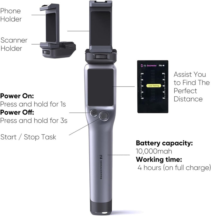 3DMakerpro Smart Grip Handgriff für 3D-Scanner – Tragbare Smartphone-Halterung für Mobiles Scannen u