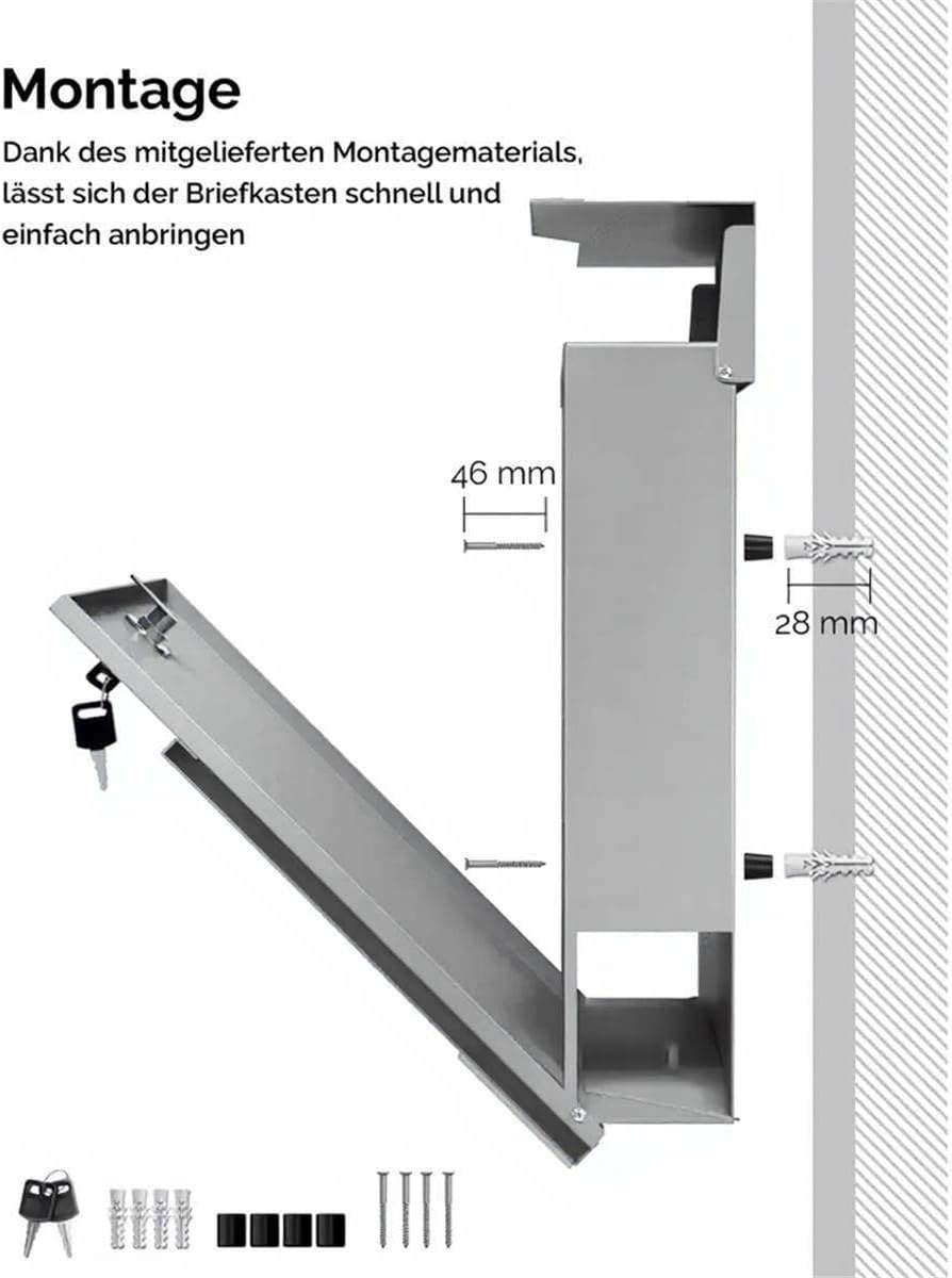 Metzler moderner Briefkasten Enno - mit hochwertigem Stahlkorpus &amp; gebürsteter Edelstahlfront, perso