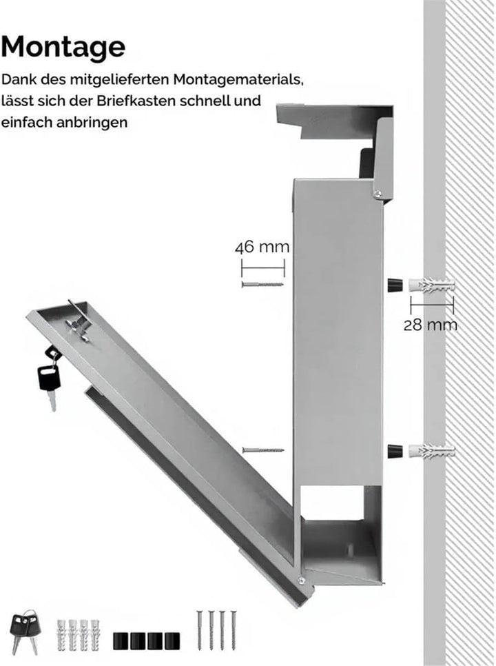 Metzler moderner Briefkasten Enno - mit hochwertigem Stahlkorpus &amp; gebürsteter Edelstahlfront, perso