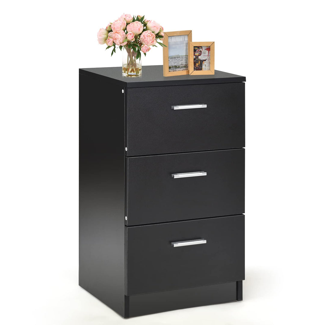 KOMFOTTEU Nachttisch Holz, Nachtschrank mit 3 Schubladen, Nachtkonsole 38 x 35 x 66 cm, Beistelltisc