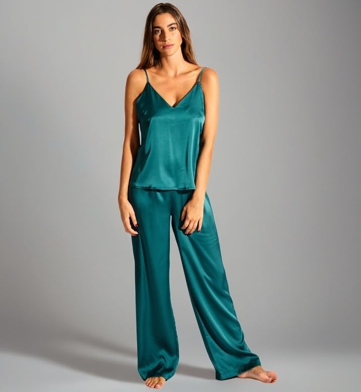 Laura in - Damen-Kleidungsset Satin-Seidenpyjama für Damen 2-teilig einfarbig Satin-Schlafanzug Top-