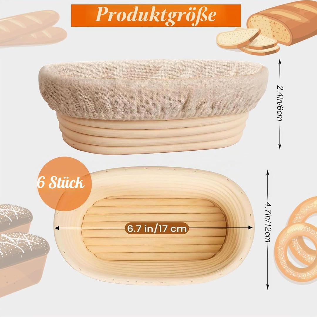 Ovaler langer Banneton-Brotgärkörbe, Rattankorb mit Leineneinsatz, Sauerteigbrot, Backzubehör für pr