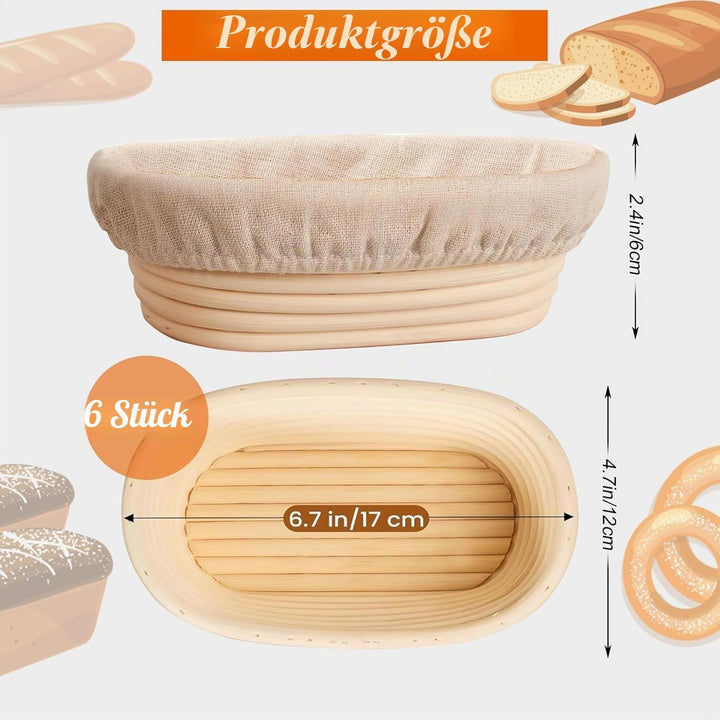 Ovaler langer Banneton-Brotgärkörbe, Rattankorb mit Leineneinsatz, Sauerteigbrot, Backzubehör für pr