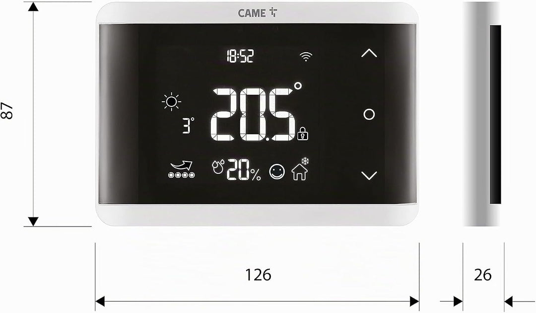 CAME Wand-Thermostat TH/750, WLAN, App und Touchscreen, Doppelrelais für Heizung und Klimatisierung,