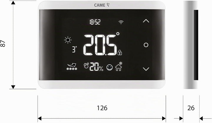 CAME Wand-Thermostat TH/750, WLAN, App und Touchscreen, Doppelrelais für Heizung und Klimatisierung,