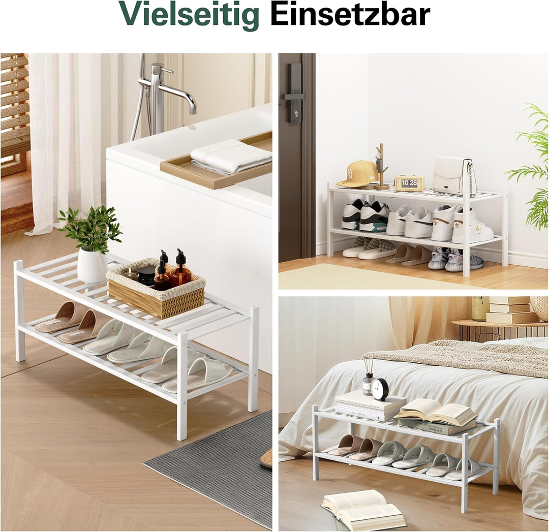 Schuhregal aus Bambus, Schuhablage mit 2 Ebenen, 68 x 28 x 32 cm, Erweiterbar Stapelbar, Schuhschran