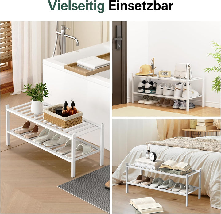 Schuhregal aus Bambus, Schuhablage mit 2 Ebenen, 68 x 28 x 32 cm, Erweiterbar Stapelbar, Schuhschran