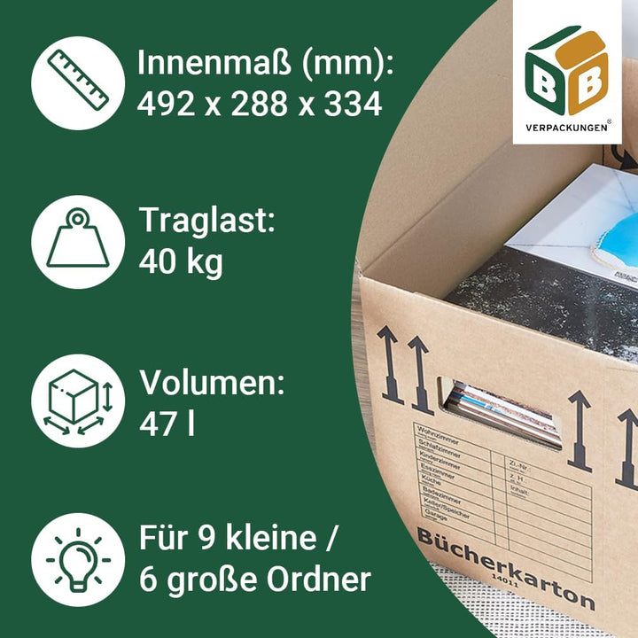 BB-Verpackungen 30 x Bücherkarton Profi aus recycelter Pappe (sehr stabil 2-wellig, doppelter Boden,