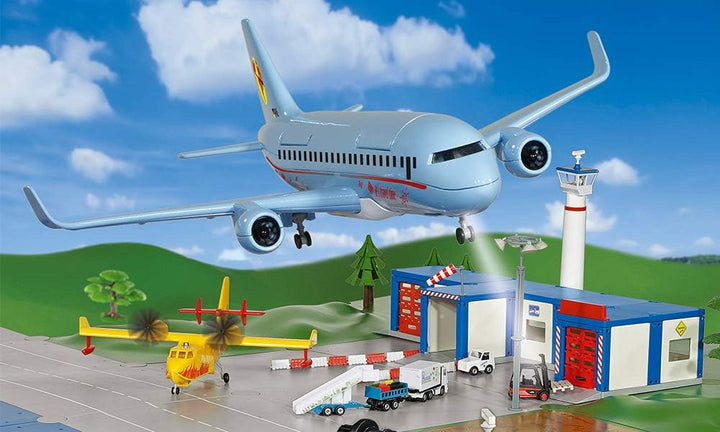 siku 5402, Verkehrsflugzeug mit Zubehör, Kunststoff, Hellblau, Viele Funktionen, Kombinierbar mit si