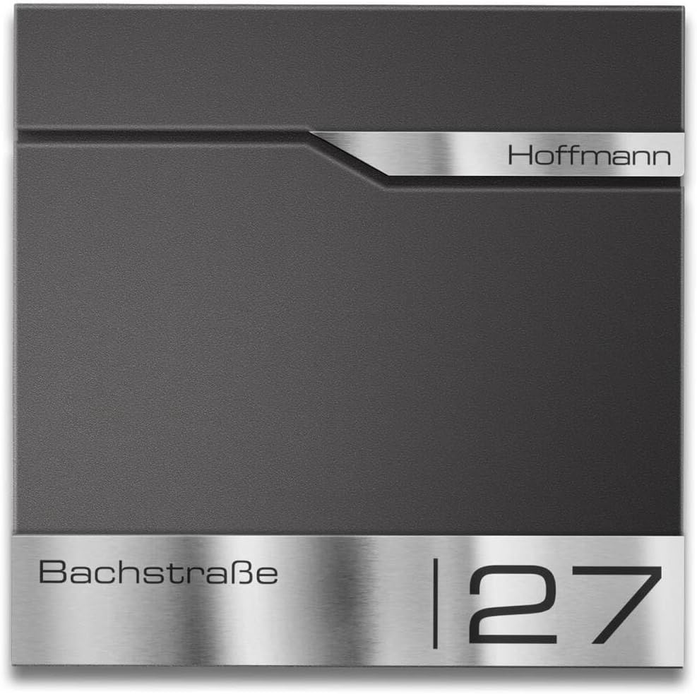 Metzler moderner Briefkasten DB703 Eisenglimmer personalisiert mit Edelstahl-Namensschild, modern, a