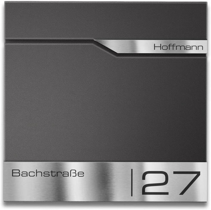Metzler moderner Briefkasten DB703 Eisenglimmer personalisiert mit Edelstahl-Namensschild, modern, a