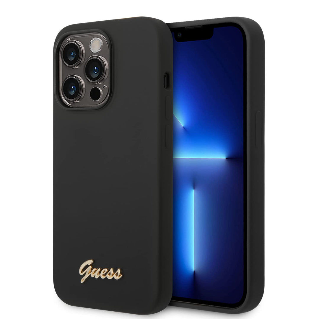 Guess GUHCP14XSLSMK hülle für iPhone 14 Pro Max 6,7" schwarz/Black Hard case Silicone Vintage Gold L