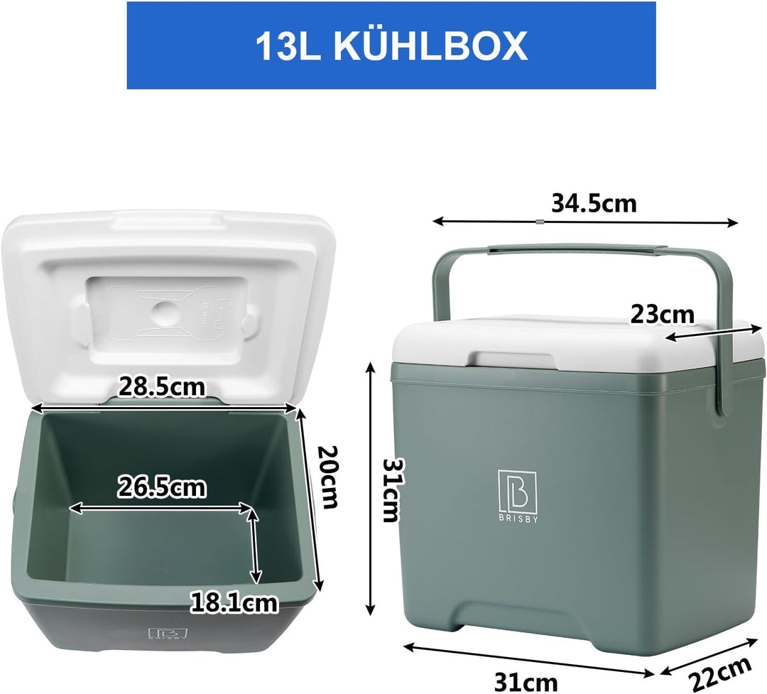 Brisby Kühlbox - 13 und 22 Liter, 18 Stunden warm - 40 Stunden kühl - Inklusive Kühlelemente 450 ML
