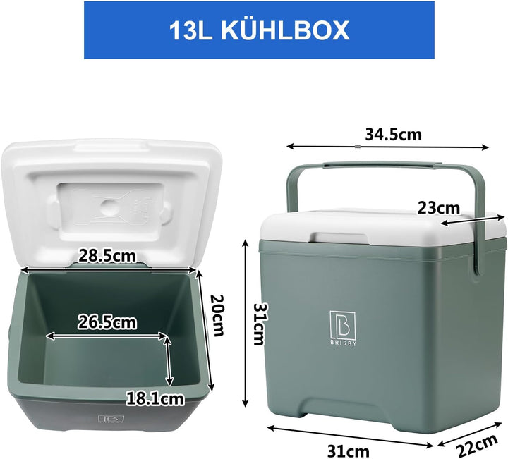 Brisby Kühlbox - 13 und 22 Liter, 18 Stunden warm - 40 Stunden kühl - Inklusive Kühlelemente 450 ML