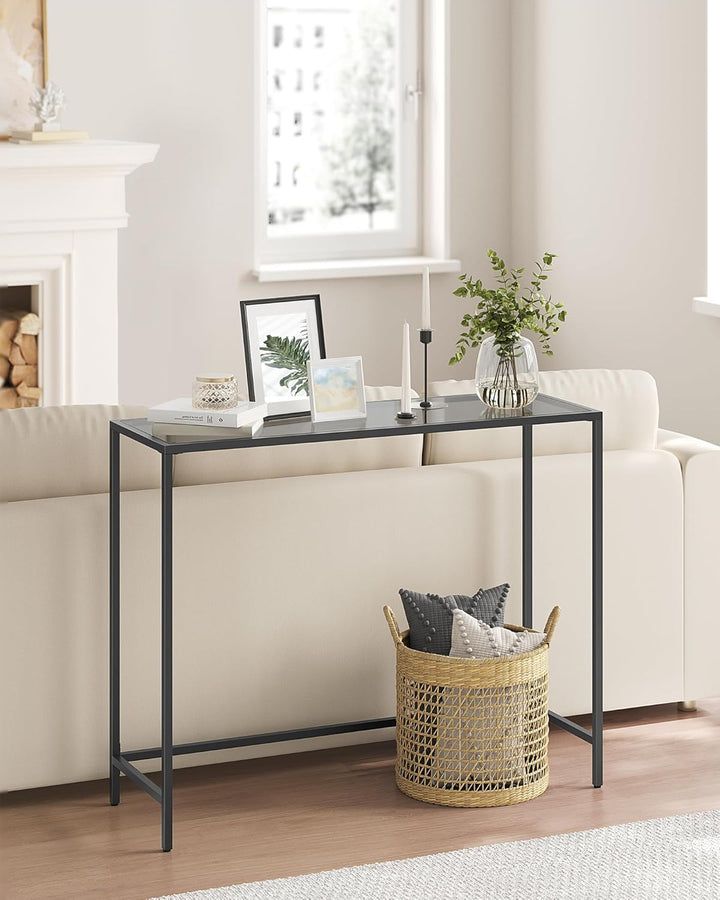 VASAGLE Konsolentisch, Beistelltisch, Oberfläche aus Hartglas, moderner Sofatisch, einfacher Aufbau,