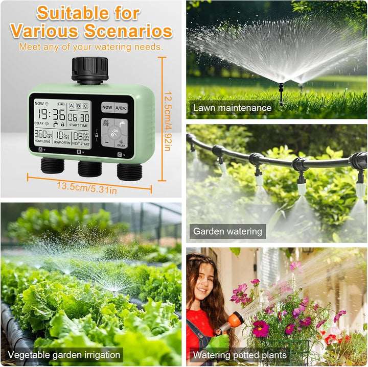 Automatischer Bewässerungstimer, Gartenbewässerungstimer mit LCD Display, 3 Strecken Wasserhahn Time