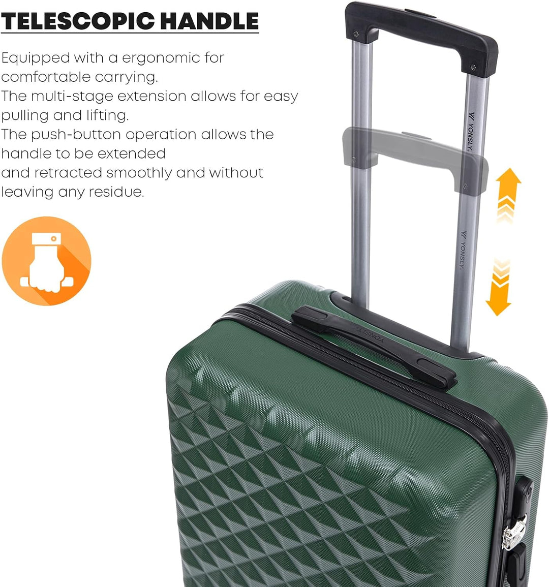 Koffer Suitcase XL Dunkelgrün, Trolley Reisekoffer, Rollkoffer Handgepäck mit 4 Rollen 360°, Hartsch