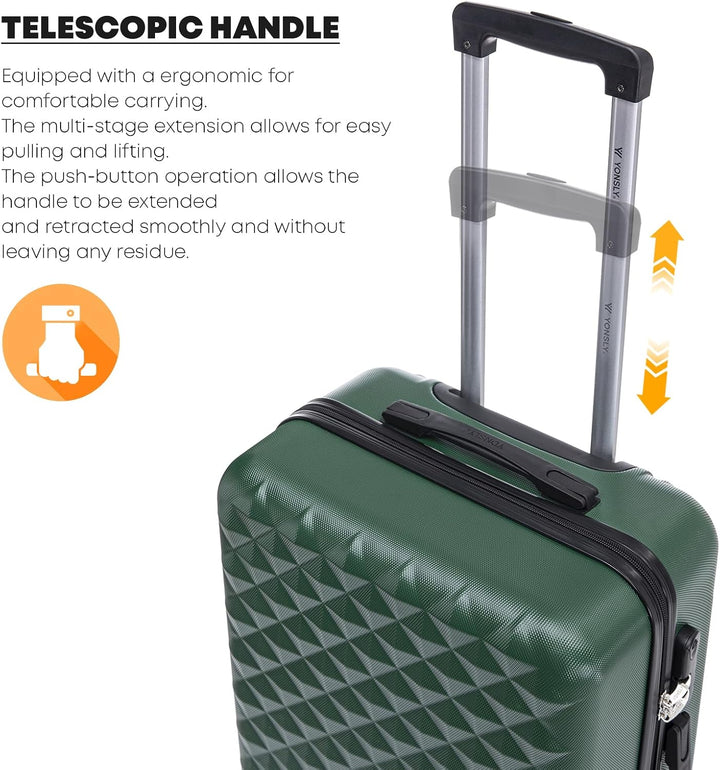 Koffer Suitcase XL Dunkelgrün, Trolley Reisekoffer, Rollkoffer Handgepäck mit 4 Rollen 360°, Hartsch