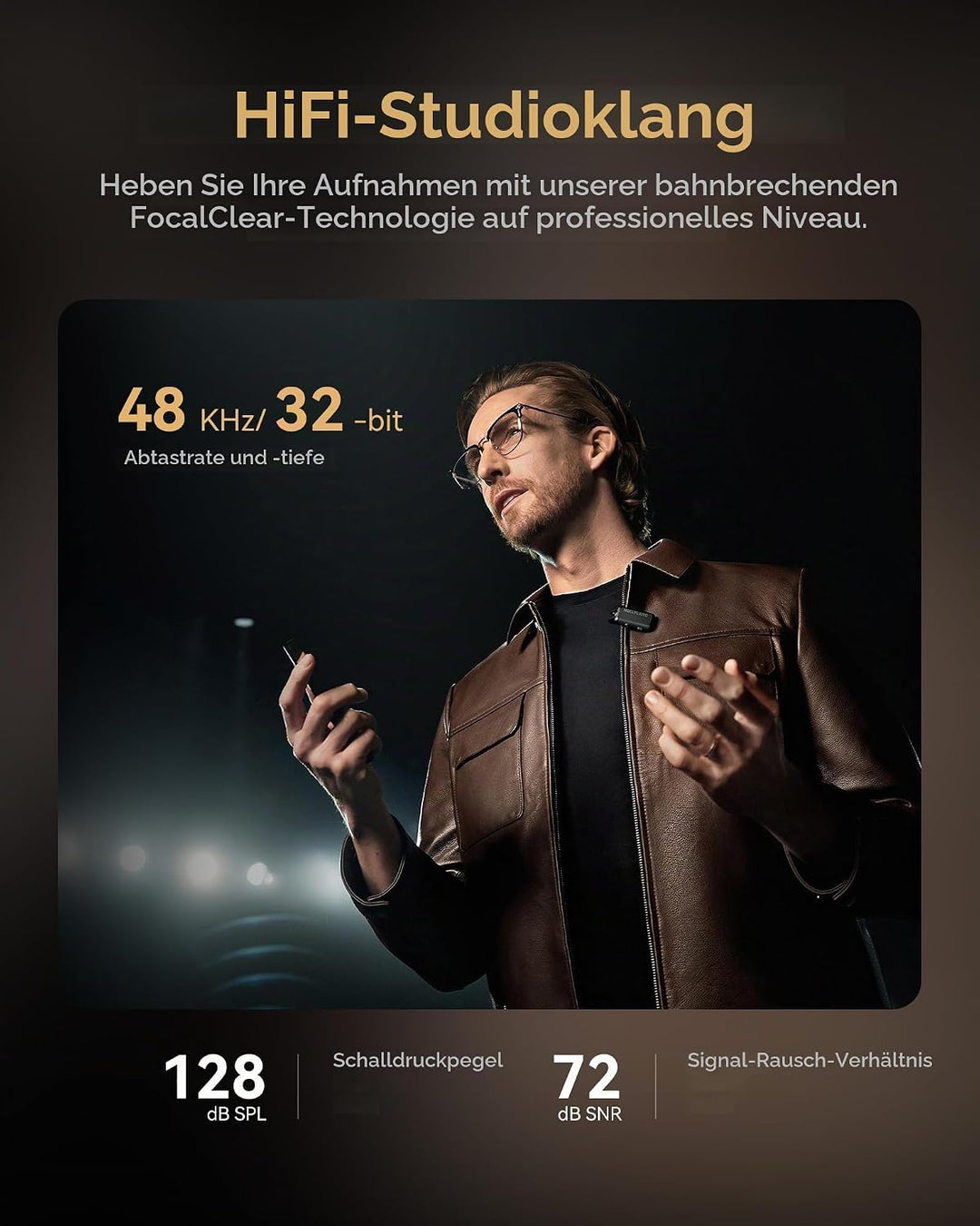 Hollyland Lark Max 2, Kabelloses Lavalier Mikrofon, AI-Rauschunterdrückung, 32-Bit-Audio mit voller