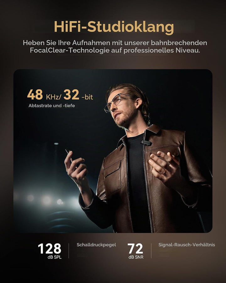 Hollyland Lark Max 2, Kabelloses Lavalier Mikrofon, AI-Rauschunterdrückung, 32-Bit-Audio mit voller
