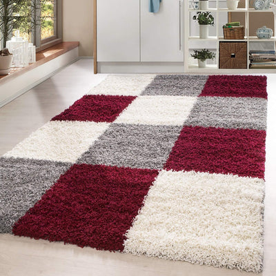 HomebyHome Shaggy Teppich Läufer Flur 80 x 150 cm - Shaggy Teppich Hochflor Rot Extra Weich und Flau