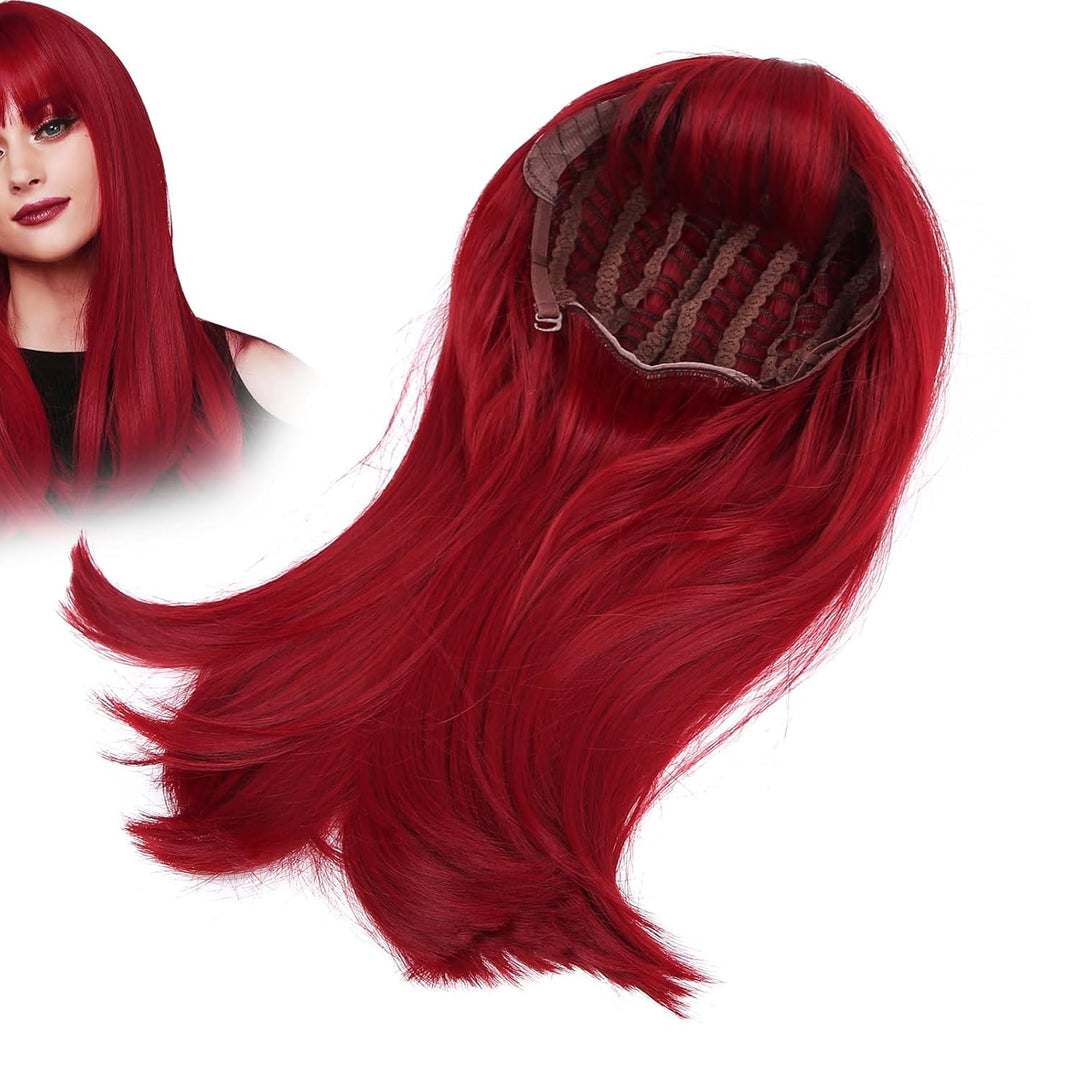 Lange Gerade Perücke Hochtemperatur Rotes Gefälschtes Haar Mit Geradem For Haarklammern Party Women