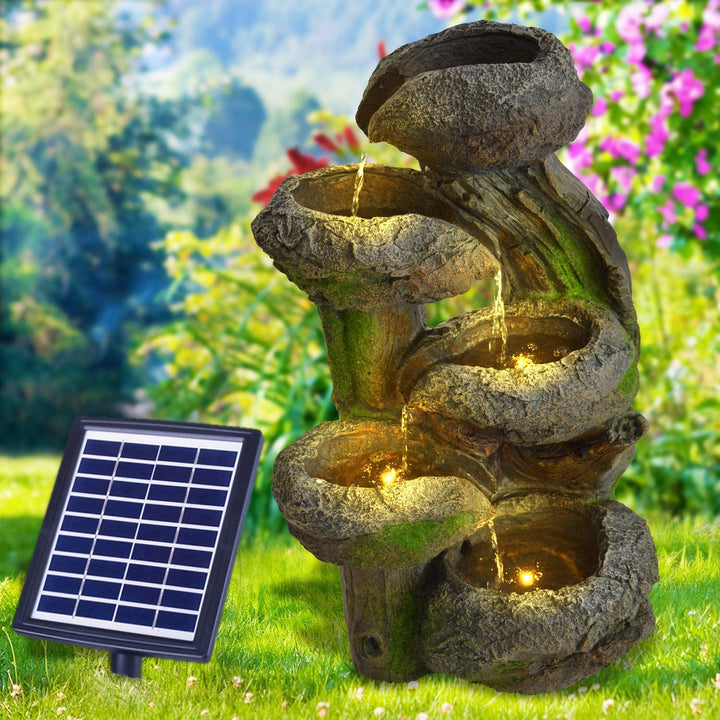 Solar Gartenbrunnen Brunnen Zierbrunnen Zimmerbrunnen Springbrunnen Brunnen mit LED-Licht und Li-Ion