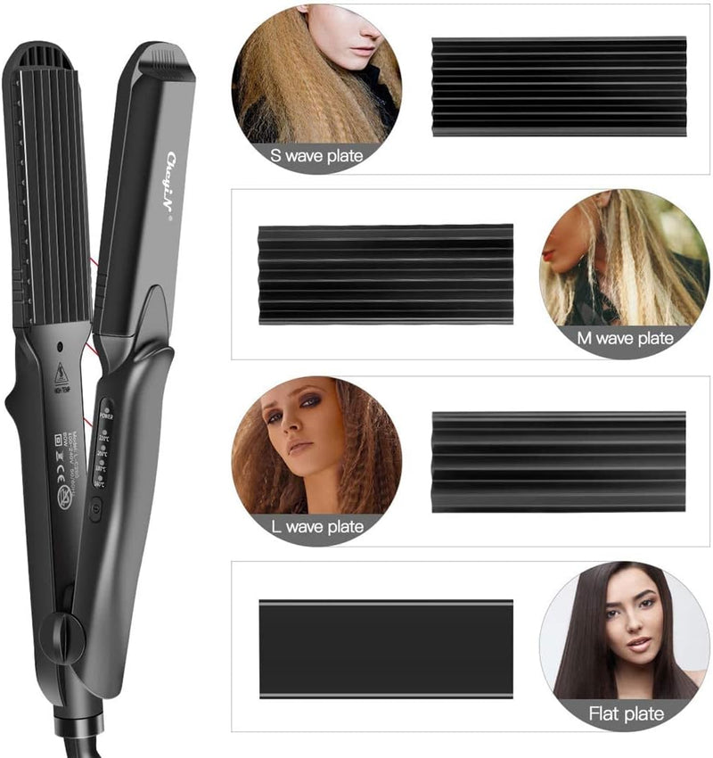 CkeyiN Kreppeisen für Haare,4 in 1 Haarglätter Glätteisen Keramik,Multistyler Glätteisen Set Wellene