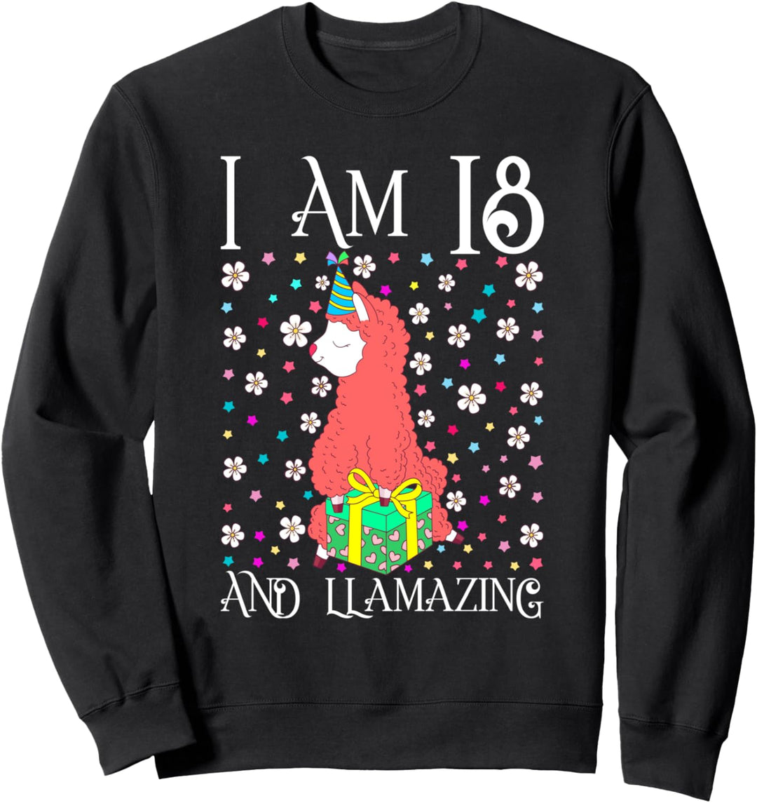 Kids I'm 18 Llamazing Gift Girl Llama Happy 18th Birthday Sweatshirt