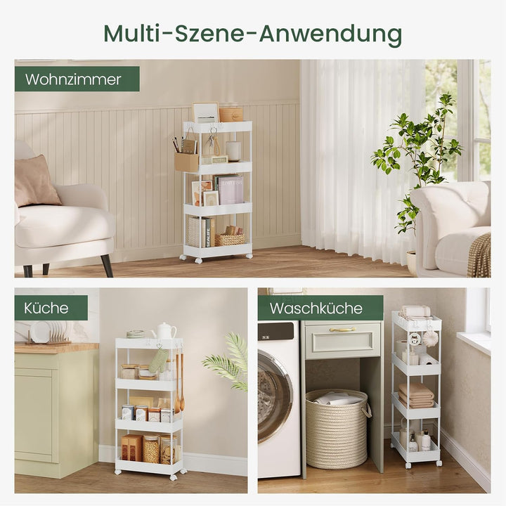 Servierwagen mit 4 Ebenen, Küchenwagen Nischenwagen Nischenregal mit Rollen, durchbrochendem Design,
