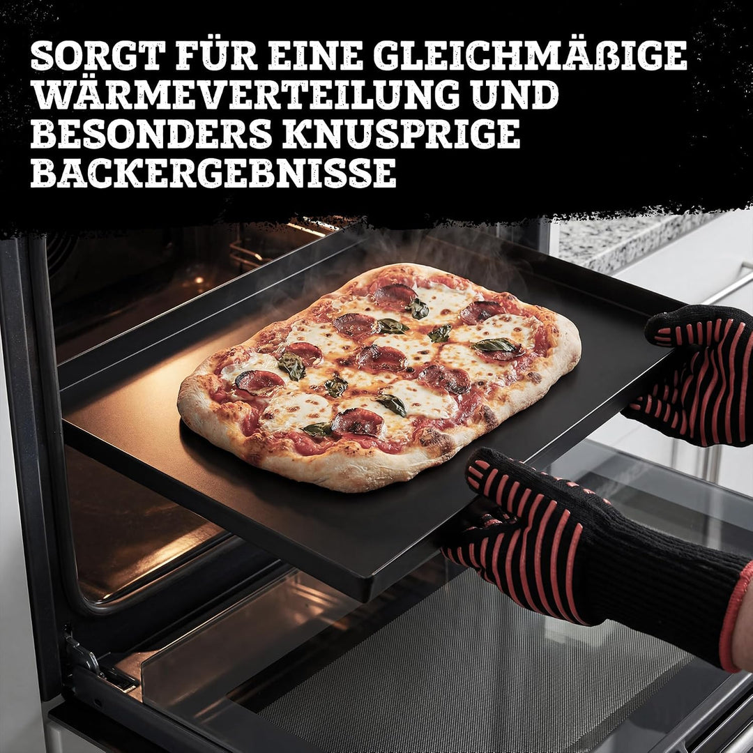 FMprofessional Pizzablech 60x40 cm, eckige from ideal für Pizza, Backblech ist hitzebeständig bis 40
