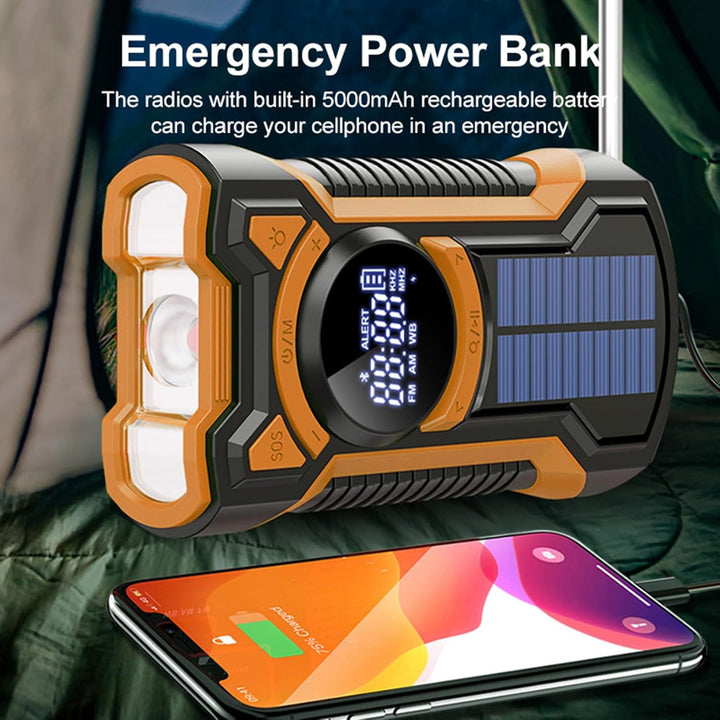 Notfall Radio mit Handkurbel, 5000mAh Batterie Kurbelradio mit Bluetooth-Lautsprecher, Solar Ladeger