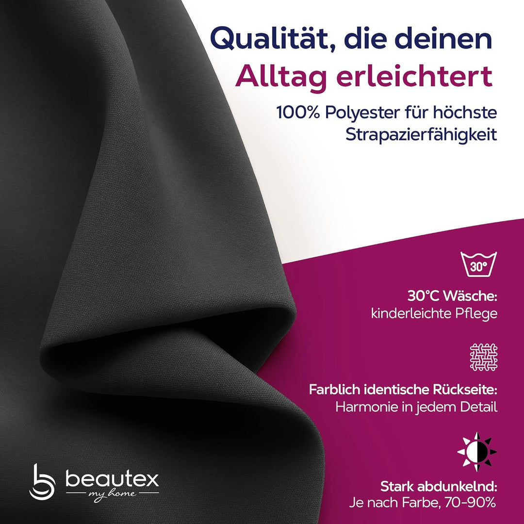 BEAUTEX 2er Set Kräuselband Verdunkelungsvorhang mit U-Band, Gardinen abdunkelnd und Blickdicht (Bre
